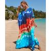imageBsubseach Kaftan Dresses for Women Plus Size Tie Dye Batwing Sleeve Caftans Swimsuit Coverup Maxi Dress LoungewearBlue Orange
