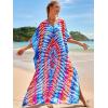 imageBsubseach Kaftan Dresses for Women Plus Size Tie Dye Batwing Sleeve Caftans Swimsuit Coverup Maxi Dress LoungewearBlue Red