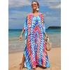 imageBsubseach Kaftan Dresses for Women Plus Size Tie Dye Batwing Sleeve Caftans Swimsuit Coverup Maxi Dress LoungewearBlue Red