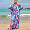 imageBsubseach Kaftan Dresses for Women Plus Size Tie Dye Batwing Sleeve Caftans Swimsuit Coverup Maxi Dress LoungewearBlue Red