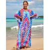 imageBsubseach Kaftan Dresses for Women Plus Size Tie Dye Batwing Sleeve Caftans Swimsuit Coverup Maxi Dress LoungewearBlue Red
