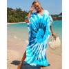 imageBsubseach Kaftan Dresses for Women Plus Size Tie Dye Batwing Sleeve Caftans Swimsuit Coverup Maxi Dress LoungewearBlue Swirls