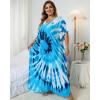 imageBsubseach Kaftan Dresses for Women Plus Size Tie Dye Batwing Sleeve Caftans Swimsuit Coverup Maxi Dress LoungewearBlue Swirls