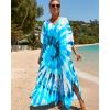 imageBsubseach Kaftan Dresses for Women Plus Size Tie Dye Batwing Sleeve Caftans Swimsuit Coverup Maxi Dress LoungewearBlue Swirls