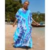 imageBsubseach Kaftan Dresses for Women Plus Size Tie Dye Batwing Sleeve Caftans Swimsuit Coverup Maxi Dress LoungewearBlue Tie Dye