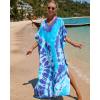 imageBsubseach Kaftan Dresses for Women Plus Size Tie Dye Batwing Sleeve Caftans Swimsuit Coverup Maxi Dress LoungewearBlue Tie Dye