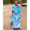 imageBsubseach Kaftan Dresses for Women Plus Size Tie Dye Batwing Sleeve Caftans Swimsuit Coverup Maxi Dress LoungewearBlue Tie Dye