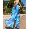 imageBsubseach Kaftan Dresses for Women Plus Size Tie Dye Batwing Sleeve Caftans Swimsuit Coverup Maxi Dress LoungewearBlue Tie Dye