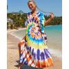imageBsubseach Kaftan Dresses for Women Plus Size Tie Dye Batwing Sleeve Caftans Swimsuit Coverup Maxi Dress LoungewearColor Swirl