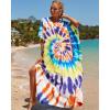 imageBsubseach Kaftan Dresses for Women Plus Size Tie Dye Batwing Sleeve Caftans Swimsuit Coverup Maxi Dress LoungewearColor Swirl