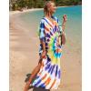 imageBsubseach Kaftan Dresses for Women Plus Size Tie Dye Batwing Sleeve Caftans Swimsuit Coverup Maxi Dress LoungewearColor Swirl