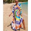imageBsubseach Kaftan Dresses for Women Plus Size Tie Dye Batwing Sleeve Caftans Swimsuit Coverup Maxi Dress LoungewearColor Swirl
