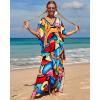 imageBsubseach Kaftan Dresses for Women Plus Size Tie Dye Batwing Sleeve Caftans Swimsuit Coverup Maxi Dress LoungewearColorful Block