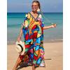 imageBsubseach Kaftan Dresses for Women Plus Size Tie Dye Batwing Sleeve Caftans Swimsuit Coverup Maxi Dress LoungewearColorful Block