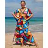 imageBsubseach Kaftan Dresses for Women Plus Size Tie Dye Batwing Sleeve Caftans Swimsuit Coverup Maxi Dress LoungewearColorful Block