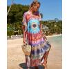 imageBsubseach Kaftan Dresses for Women Plus Size Tie Dye Batwing Sleeve Caftans Swimsuit Coverup Maxi Dress LoungewearColorful Circles