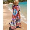 imageBsubseach Kaftan Dresses for Women Plus Size Tie Dye Batwing Sleeve Caftans Swimsuit Coverup Maxi Dress LoungewearColorful Circles
