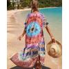 imageBsubseach Kaftan Dresses for Women Plus Size Tie Dye Batwing Sleeve Caftans Swimsuit Coverup Maxi Dress LoungewearColorful Circles