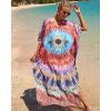 imageBsubseach Kaftan Dresses for Women Plus Size Tie Dye Batwing Sleeve Caftans Swimsuit Coverup Maxi Dress LoungewearColorful Circles