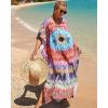 imageBsubseach Kaftan Dresses for Women Plus Size Tie Dye Batwing Sleeve Caftans Swimsuit Coverup Maxi Dress LoungewearColorful Circles