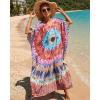imageBsubseach Kaftan Dresses for Women Plus Size Tie Dye Batwing Sleeve Caftans Swimsuit Coverup Maxi Dress LoungewearColorful Circles