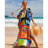 imageBsubseach Kaftan Dresses for Women Plus Size Tie Dye Batwing Sleeve Caftans Swimsuit Coverup Maxi Dress LoungewearColorful Geometric