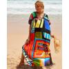 imageBsubseach Kaftan Dresses for Women Plus Size Tie Dye Batwing Sleeve Caftans Swimsuit Coverup Maxi Dress LoungewearColorful Geometric