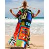 imageBsubseach Kaftan Dresses for Women Plus Size Tie Dye Batwing Sleeve Caftans Swimsuit Coverup Maxi Dress LoungewearColorful Geometric