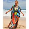 imageBsubseach Kaftan Dresses for Women Plus Size Tie Dye Batwing Sleeve Caftans Swimsuit Coverup Maxi Dress LoungewearColorful Geometric
