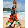 imageBsubseach Kaftan Dresses for Women Plus Size Tie Dye Batwing Sleeve Caftans Swimsuit Coverup Maxi Dress LoungewearColorful Geometric