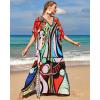imageBsubseach Kaftan Dresses for Women Plus Size Tie Dye Batwing Sleeve Caftans Swimsuit Coverup Maxi Dress LoungewearColorful Graphic