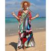 imageBsubseach Kaftan Dresses for Women Plus Size Tie Dye Batwing Sleeve Caftans Swimsuit Coverup Maxi Dress LoungewearColorful Graphic