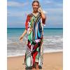 imageBsubseach Kaftan Dresses for Women Plus Size Tie Dye Batwing Sleeve Caftans Swimsuit Coverup Maxi Dress LoungewearColorful Graphic