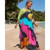 imageBsubseach Kaftan Dresses for Women Plus Size Tie Dye Batwing Sleeve Caftans Swimsuit Coverup Maxi Dress LoungewearColorful Tie Dye