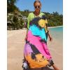 imageBsubseach Kaftan Dresses for Women Plus Size Tie Dye Batwing Sleeve Caftans Swimsuit Coverup Maxi Dress LoungewearColorful Tie Dye
