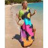 imageBsubseach Kaftan Dresses for Women Plus Size Tie Dye Batwing Sleeve Caftans Swimsuit Coverup Maxi Dress LoungewearColorful Tie Dye