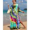 imageBsubseach Kaftan Dresses for Women Plus Size Tie Dye Batwing Sleeve Caftans Swimsuit Coverup Maxi Dress LoungewearGreen