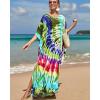 imageBsubseach Kaftan Dresses for Women Plus Size Tie Dye Batwing Sleeve Caftans Swimsuit Coverup Maxi Dress LoungewearGreen