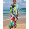 imageBsubseach Kaftan Dresses for Women Plus Size Tie Dye Batwing Sleeve Caftans Swimsuit Coverup Maxi Dress LoungewearGreen