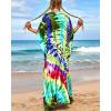 imageBsubseach Kaftan Dresses for Women Plus Size Tie Dye Batwing Sleeve Caftans Swimsuit Coverup Maxi Dress LoungewearGreen
