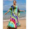 imageBsubseach Kaftan Dresses for Women Plus Size Tie Dye Batwing Sleeve Caftans Swimsuit Coverup Maxi Dress LoungewearGreen