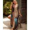 imageBsubseach Kaftan Dresses for Women Plus Size Tie Dye Batwing Sleeve Caftans Swimsuit Coverup Maxi Dress LoungewearKhaki Line