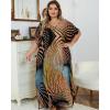 imageBsubseach Kaftan Dresses for Women Plus Size Tie Dye Batwing Sleeve Caftans Swimsuit Coverup Maxi Dress LoungewearKhaki Line
