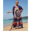 imageBsubseach Kaftan Dresses for Women Plus Size Tie Dye Batwing Sleeve Caftans Swimsuit Coverup Maxi Dress LoungewearNavy Blue