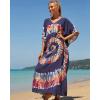 imageBsubseach Kaftan Dresses for Women Plus Size Tie Dye Batwing Sleeve Caftans Swimsuit Coverup Maxi Dress LoungewearNavy Blue