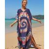 imageBsubseach Kaftan Dresses for Women Plus Size Tie Dye Batwing Sleeve Caftans Swimsuit Coverup Maxi Dress LoungewearNavy Blue