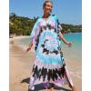 imageBsubseach Kaftan Dresses for Women Plus Size Tie Dye Batwing Sleeve Caftans Swimsuit Coverup Maxi Dress LoungewearPink Blue Black