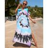 imageBsubseach Kaftan Dresses for Women Plus Size Tie Dye Batwing Sleeve Caftans Swimsuit Coverup Maxi Dress LoungewearPink Blue Black