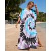 imageBsubseach Kaftan Dresses for Women Plus Size Tie Dye Batwing Sleeve Caftans Swimsuit Coverup Maxi Dress LoungewearPink Blue Black