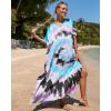 imageBsubseach Kaftan Dresses for Women Plus Size Tie Dye Batwing Sleeve Caftans Swimsuit Coverup Maxi Dress LoungewearPink Blue Black